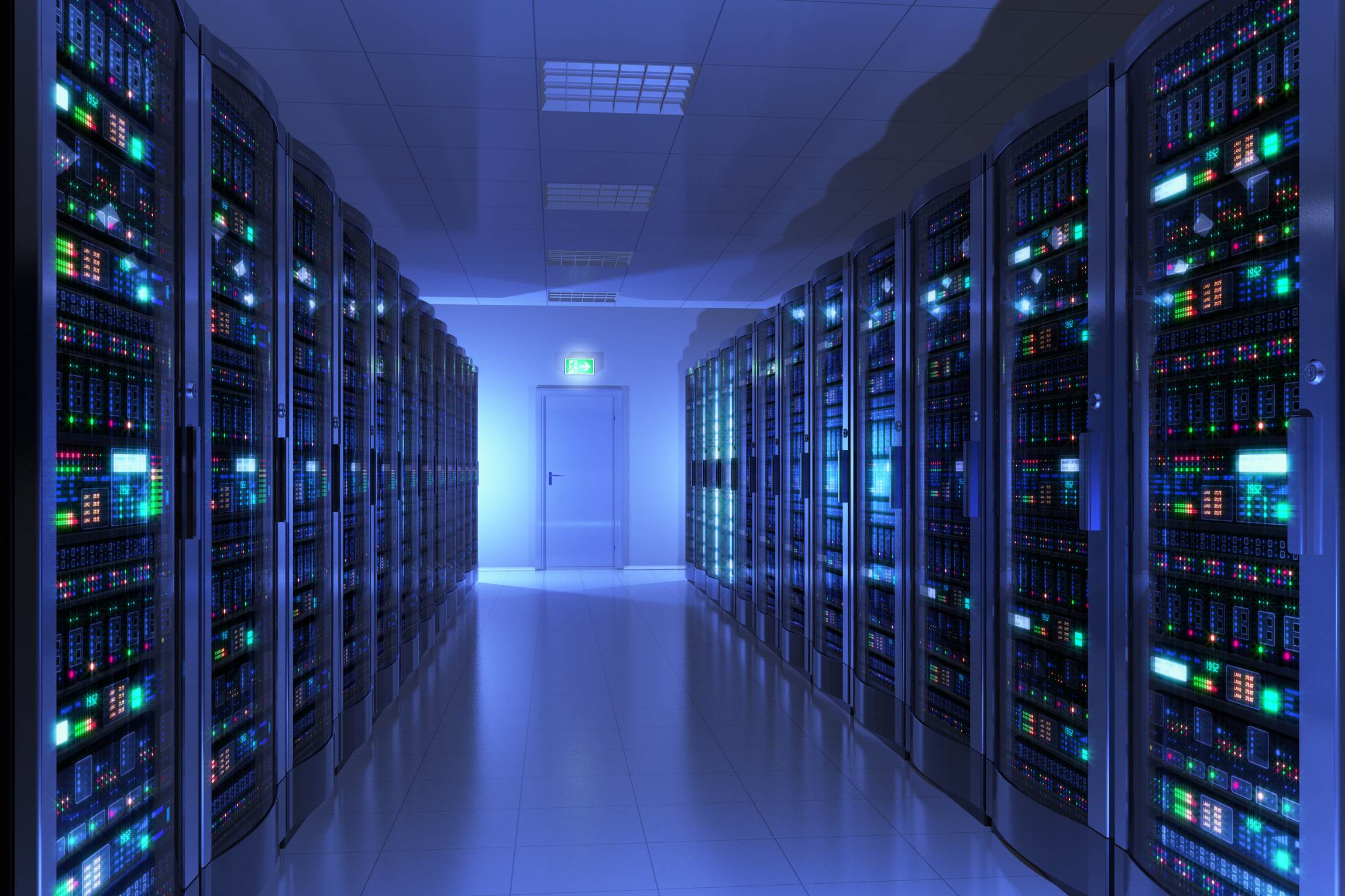 Modern interior of server room in datacenter