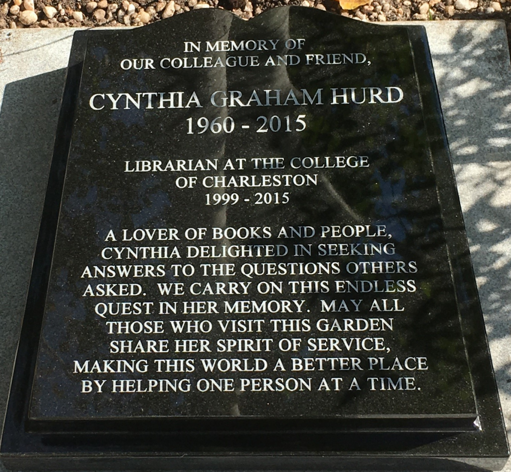 Cynthia-Plaque-1024x945 In Memory of Cynthia Graham Hurd (1960-2015)
